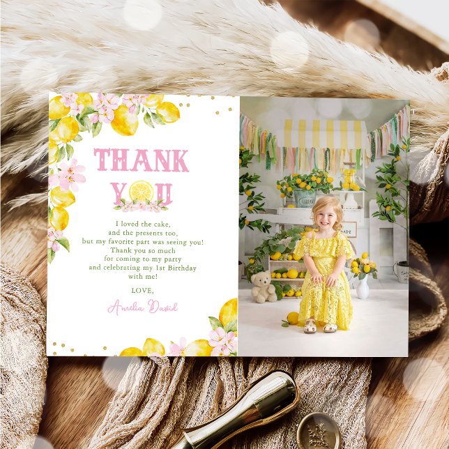  Floral Lemon Birthday Photo Thank You Card (Creator Uploaded)