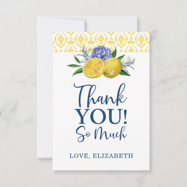 Floral Lemon Bridal Shower Thank You  Card (Front)