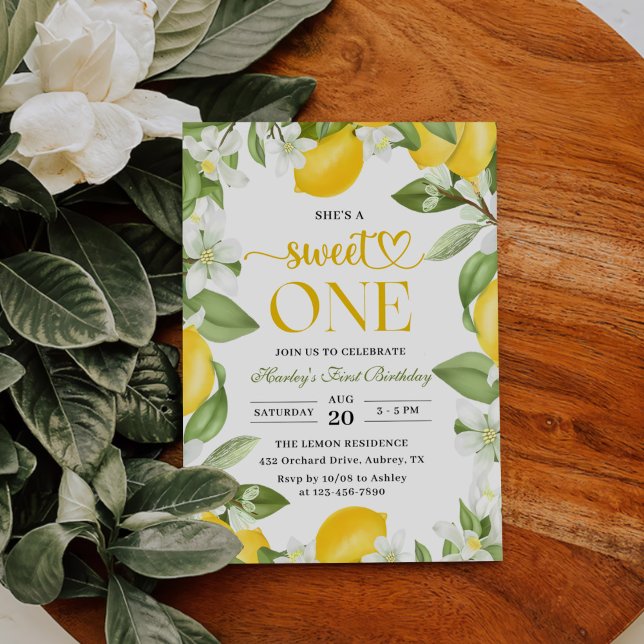 Floral Lemon Citrus 1st Birthday Invitation (Creator Uploaded)