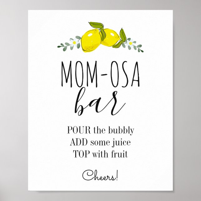Floral Lemon Citrus Baby Shower Mum-osa Bar Poster (Front)