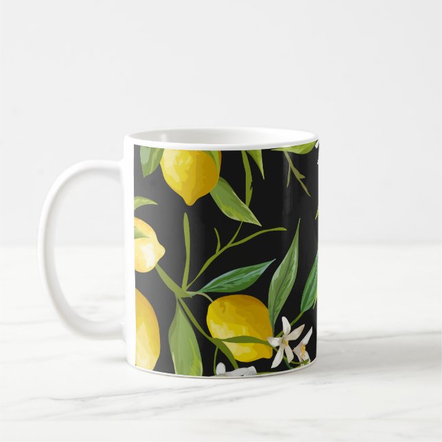 Floral Lemon Fruits Vintage Pattern Coffee Mug (Left)
