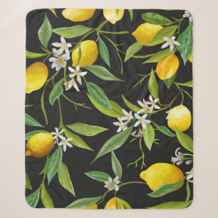 Floral Lemon Fruits Vintage Pattern Sherpa Blanket