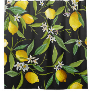 Floral Lemon Fruits Vintage Pattern Shower Curtain