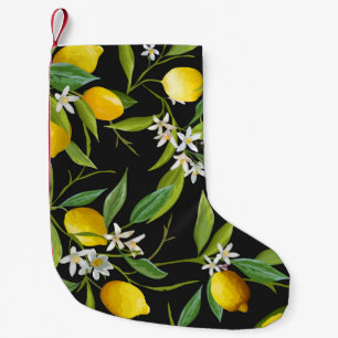 Floral Lemon Fruits Vintage Pattern Small Christmas Stocking