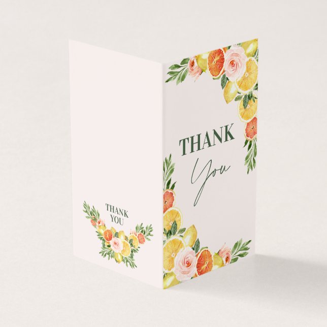 Floral Lemon Orange Baby Shower Thank You Card (Outside)