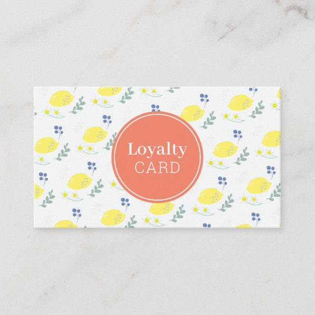 Floral Lemon Pattern Cute Yellow Loyalty Card (Front)