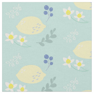 Floral Lemon Pattern Mint Green Fabric