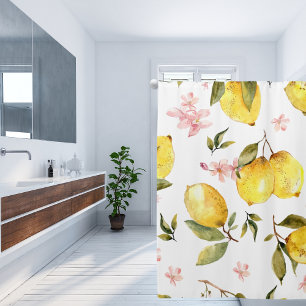 Floral Lemon Tuscany Style Shower Curtain