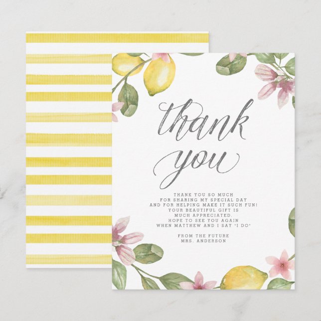 Floral Lemon Wreath Bridal Shower Thank You Card (Front/Back)