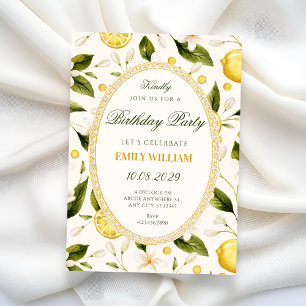 Floral Lemon yellow seamless birthday Invitation