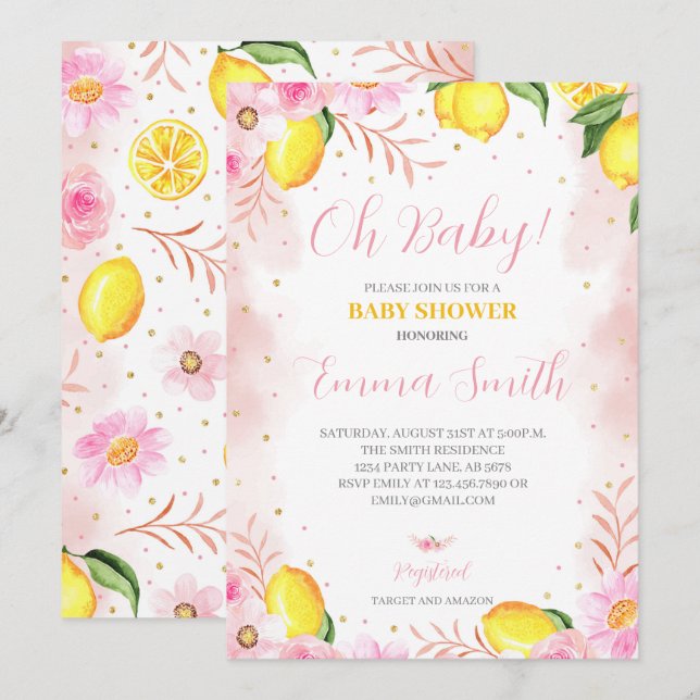 Floral Lemonade Baby Shower Invitation (Front/Back)