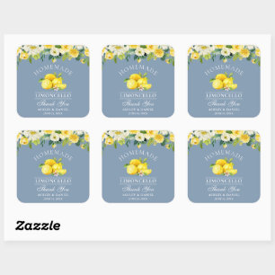 Floral Lemons Dusty Blue Limoncello Wedding Square Sticker