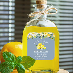 Floral Lemons Dusty Blue Limoncello Wedding Square Sticker
