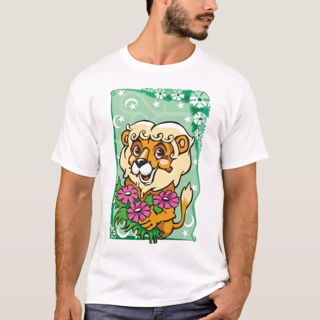 Floral Leo Lion, pink flowers T-Shirt (Front)