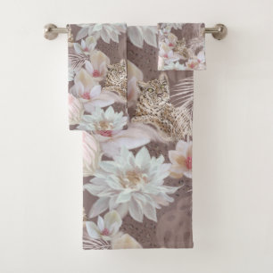 Floral Leopard Animal Print Bath Towel Set