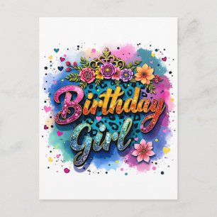 Floral Leopard Birthday Girl Invitation Postcard
