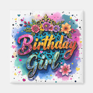 Floral Leopard Birthday Girl Magnet