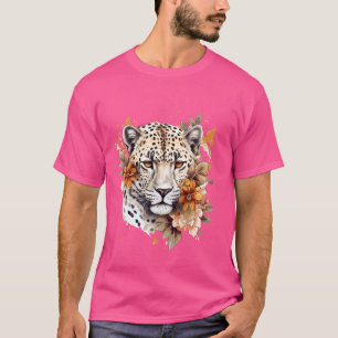 Floral Leopard Blossom Art Cheetah Big Cat Jaguar T-Shirt