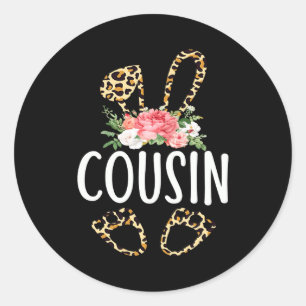Floral Leopard Cousin Bunny Happy Easter Mothers Classic Round Sticker