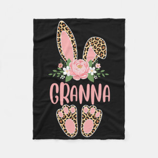 Floral Leopard Granna Bunny Happy Easter Spring Fleece Blanket