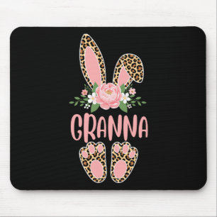 Floral Leopard Granna Bunny Happy Easter Spring Mouse Mat