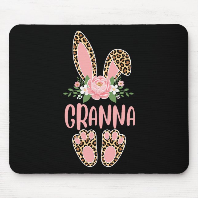 Floral Leopard Granna Bunny Happy Easter Spring  Mouse Mat (Front)