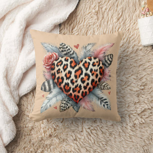 floral leopard heart valentine's day cushion