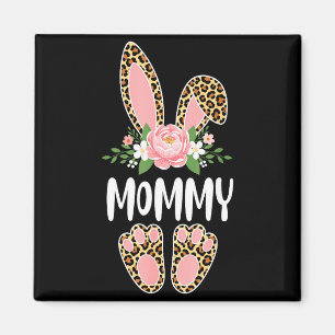Floral leopard mommy bunny happy easter mother's magnet