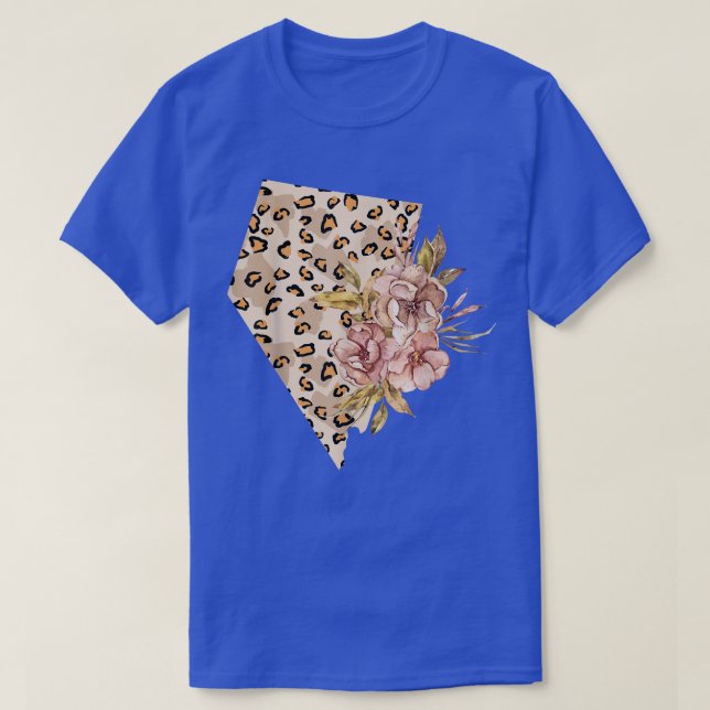 Floral Leopard Nevada State Map Vacation Las Vegas T-Shirt (Design Front)