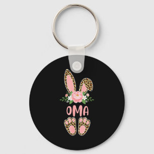 Floral leopard oma bunny happy easter spring key ring
