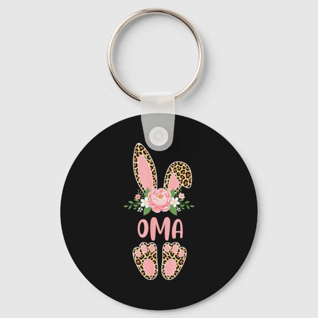 Floral leopard oma bunny happy easter spring  key ring (Front)