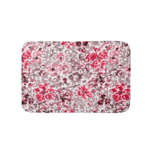 Floral ,leopard,Red and white , red, white, spotte Bath Mat