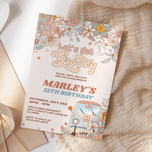 Floral Let's Get Groovy Retro Birthday Party Invitation