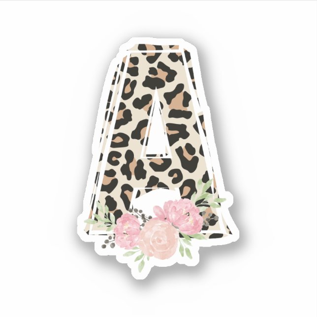 Floral Letter A Initial Name Leopard Cheetah Print (Front)