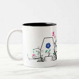 Floral Letter A Monogram Two-Tone Coffee Mug
