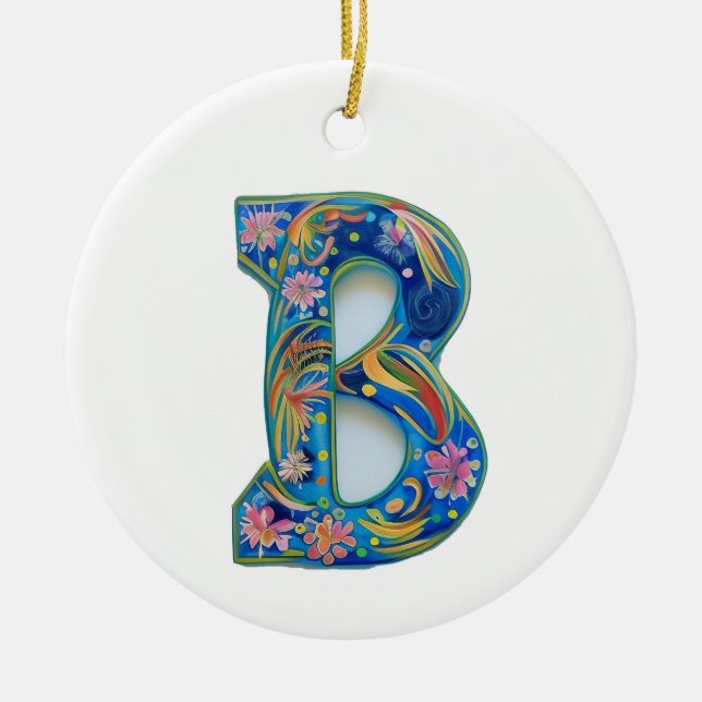 Floral Letter B Ceramic Tree Decoration (Front)