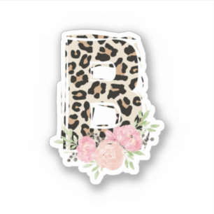 Floral Letter B Initial Name Leopard Cheetah Print
