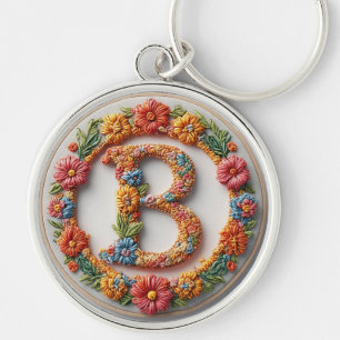 Floral Letter B Monogram Design Key Ring