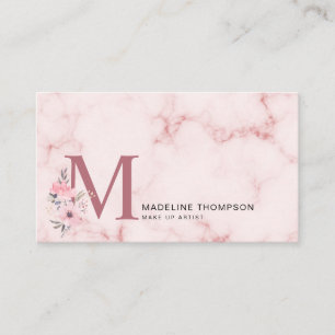 Floral Letter Blush Pink Monogram Marble Make up Business Card