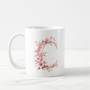 Floral Letter C Cherry Blossom Personalised Mug