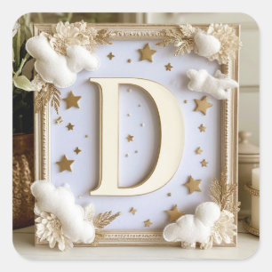 ☁️ Floral Letter D Nursery Moon Theme ☁️ Square Sticker