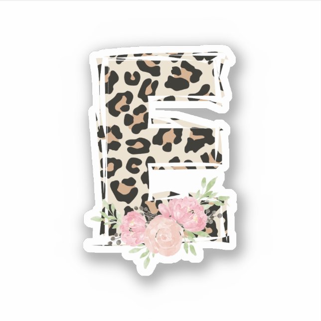 Floral Letter E Initial Name Leopard Cheetah Print (Front)