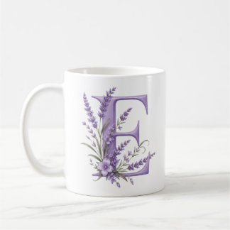 Floral Letter E Lavender Personalised Mug
