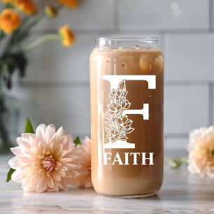 Floral Letter F Monogram Personalised Name White Can Glass