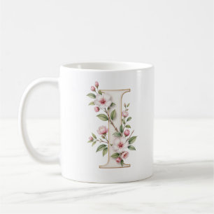 Floral Letter I Delicate Blossom Personalised Mug
