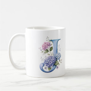 Floral Letter J Hydrangea Flower Personalised Mug