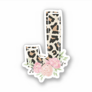 Floral Letter J Initial Name Leopard Cheetah Print