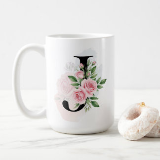 Floral Letter J – Soft Pastel Monogram Coffee Mug