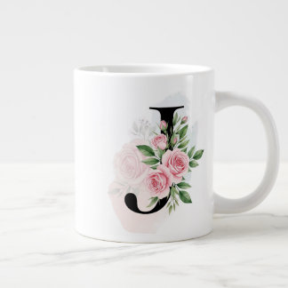 Floral Letter J – Soft Pastel Monogram Large Coffee Mug