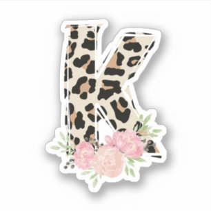 Floral Letter K Initial Name Leopard Cheetah Print